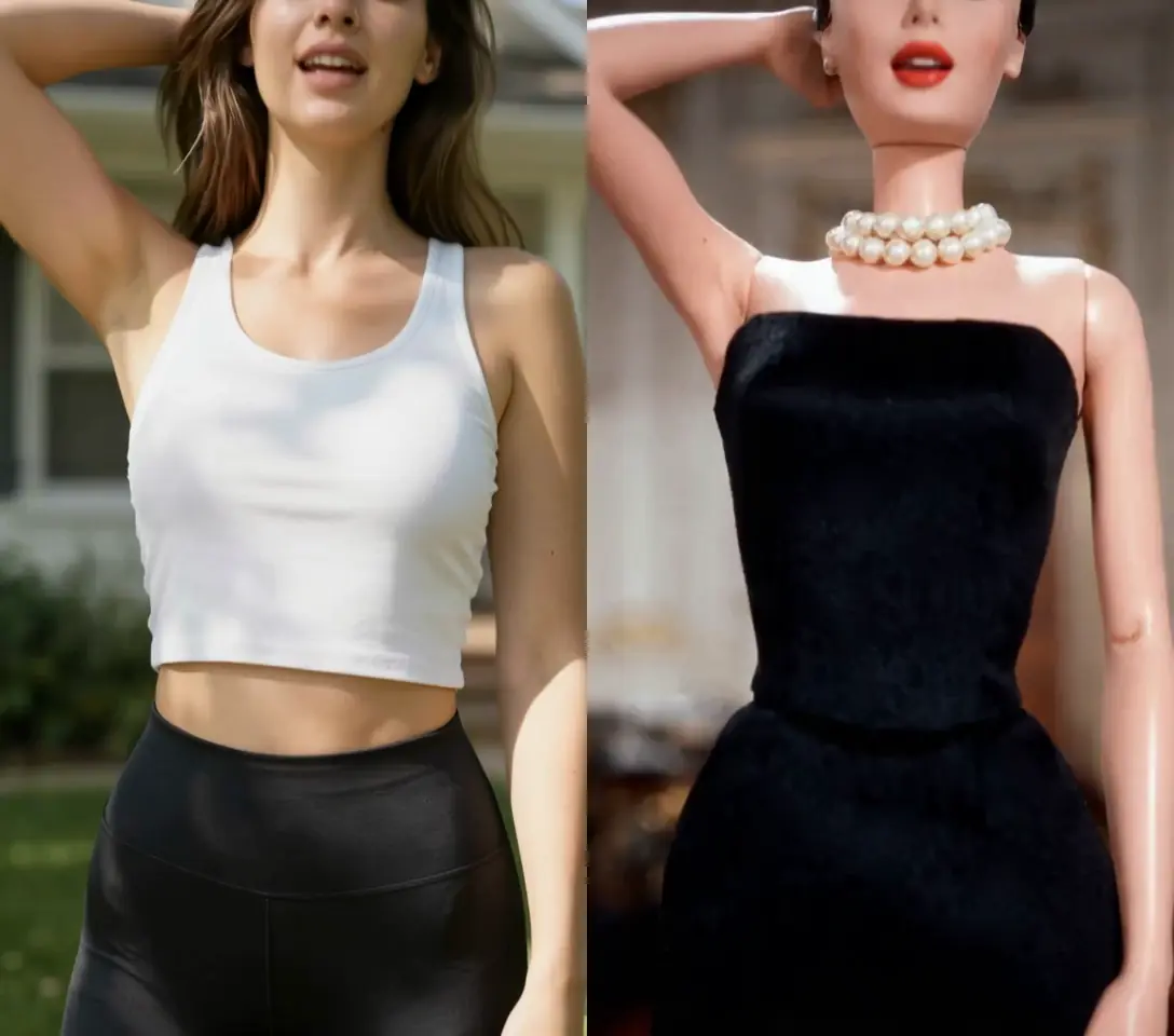 Side-by-side: a person rapping on the left, the doll rapping in sync on the right.